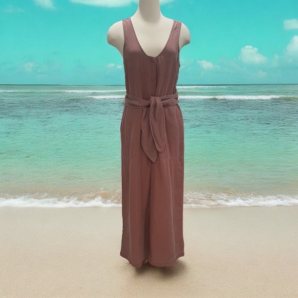 Old Navy Pants - Sleeveless Button-Front Belted Jumpsuit Rose Pink Women's Sz M Casual Chic Comfy